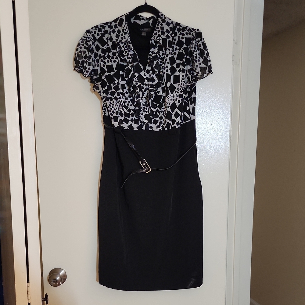 Voir Voir Black and White Geometric Midi Dress